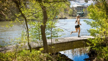 Woman running by Beebe Lake