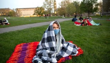 Students gather for movie night on the Arts Quad.