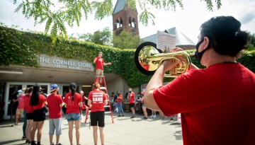 The Big Red Band performs on Ho Plaza during student Move-In Days.