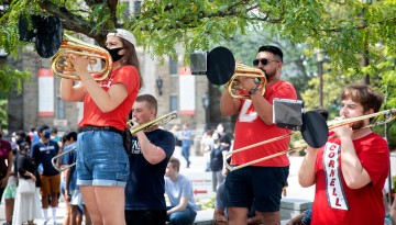 The Big Red Band performs on Ho Plaza during student Move-In Days.