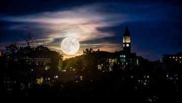 Fall moonrise over campus.