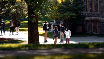 Students enjoy the outdoors on the Arts Quad.