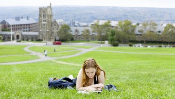 A student studies on Libe Slope