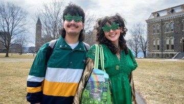 Students dress up for St. Patrick’s Day on the Arts Quad.