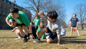 Students play a game of “Killer” on the Arts Quad.
