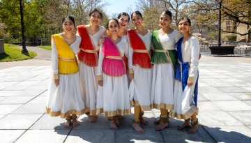 Members of Cornell Nazaqat, an Indian classical dance team perform on Ho Plaza.