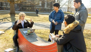 Students study on the Arts Quad on the first day of spring.