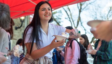 Ice cream is shared on Ho Plaza in celebration of Cornell's birthday.