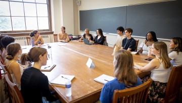 Students meet for French class in Goldwin Smith Hall.