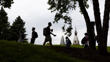 Students walk to classes on the first day of the fall semester.