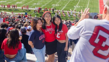 Students pose for a photo at Homecoming Weekend 2023 at Schoellkopf Stadium.