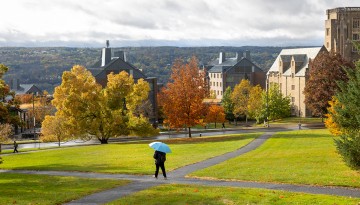 The sun shines on Libe Slope during a break in a rainy fall afternoon.