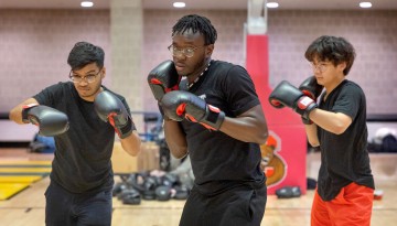 Students in Kevin Seaman’s boxing class in Bartels Hall.
