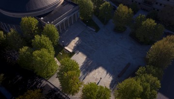 Morning light falls across Bailey Plaza.