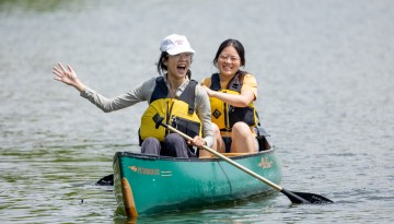 Students canoe on Beebe Lake during Senior Days.