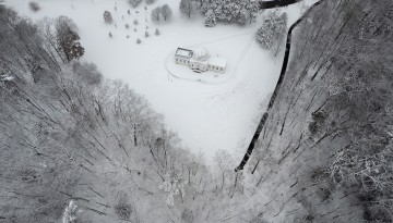 Winter aerial over Fuertes Observatory.