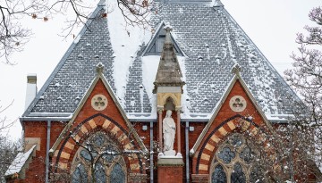 Fresh snow covers Sage Chapel.