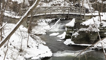 Snow is seen on in the Cascadilla Gorge.