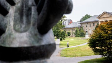 Song of the Vowels sculpture overlooking the Arts Quad. 