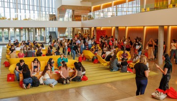 Members of the College of Veterinary Medicine Doctoral class of 2029 attend a welcome event in Takoda Run Atrium