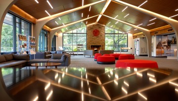 The Tang Welcome Center sits quietly on the shore of Beebe Lake in between tours.