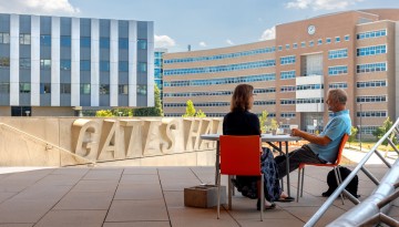 Coffee break outside Gates Hall
