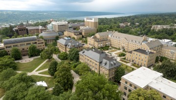 A summer storm moves down Cayuga Lake as seen from the Ag Quad