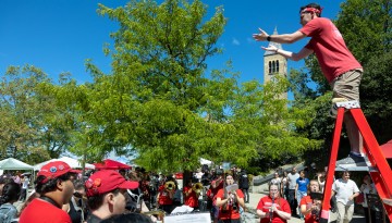 The Big Red Band plays on Ho Plaza.