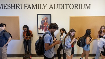 Students attend the first day of classes for the fall semester.