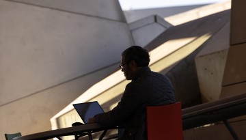 Morning work session outside Gates Hall.