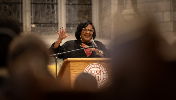Tricia Hersey delivers the Martin Luther King Jr. Commemorative Lecture in Sage Chapel.