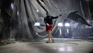 Hammer throw practice in Barton Hall.