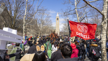 The dragon moves up Ho Plaza towards the Arts Quad. 