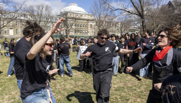 Students dancing on the Arts Quad. 