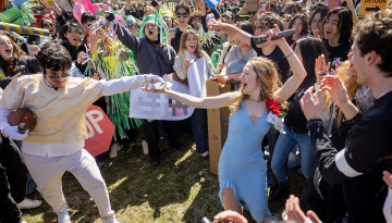 Students dancing on the Arts Quad. 