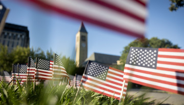 A display on the Arts Quad honoring the 25th anniversary of Sept. 11, 2001.